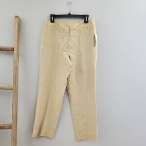 Rafaella Cream Striped Double Face Straight Leg Linen Pants Size 10